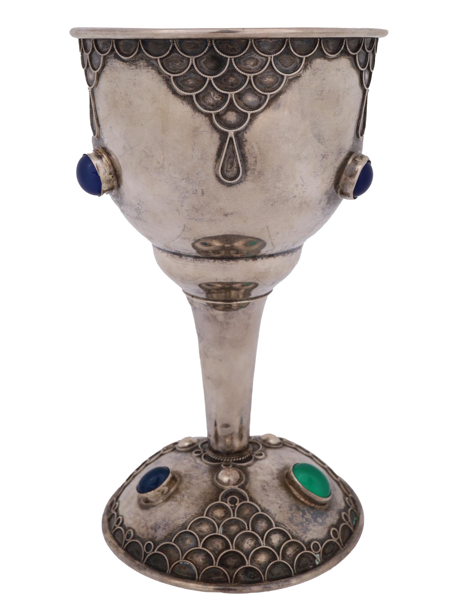 SILVER SEMI PRECIOUS STONES JUDAICA KIDDUSH CUP PIC-2